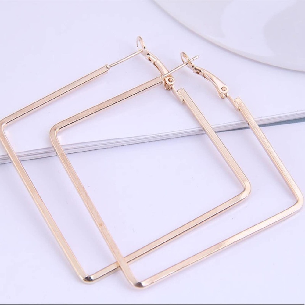 Gold Thin Square Fashion Drop Earrings